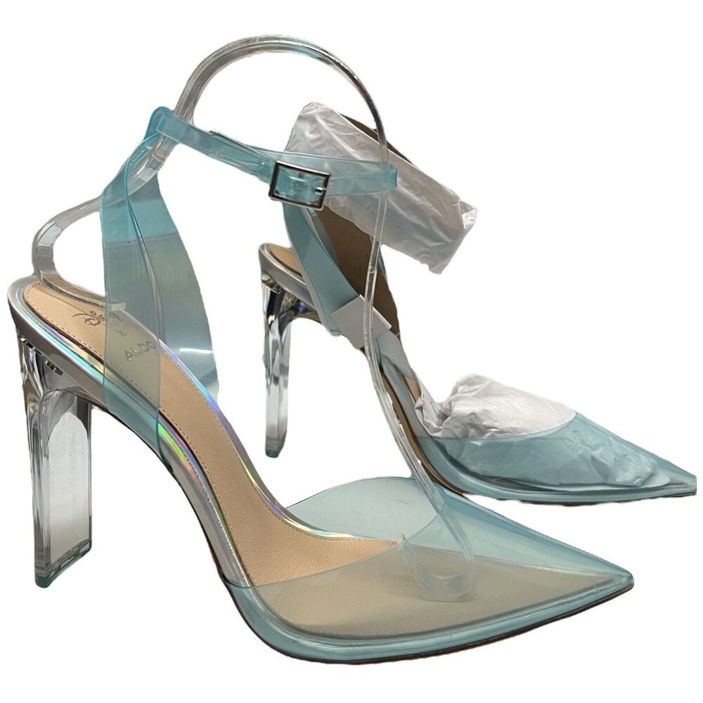 Aldo Disney Glass Slipper Heels Womens 8.5 Blue Clear Cinderella Strap Pump - Picture 5 of 16